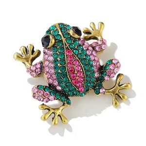 Emerald Frog Pink Green Crystal Brooch